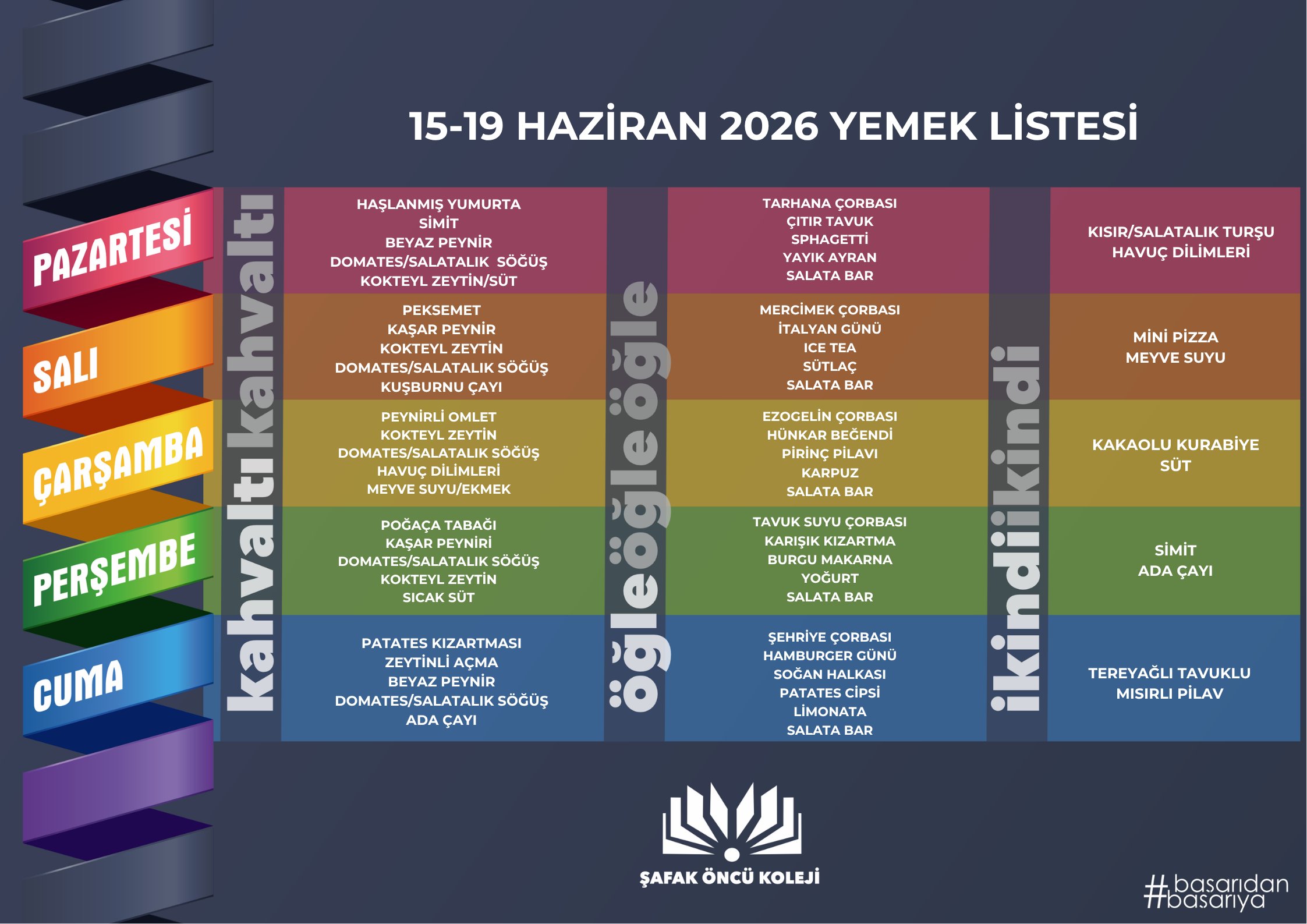 15-19 Haziran Yemek Listesi
