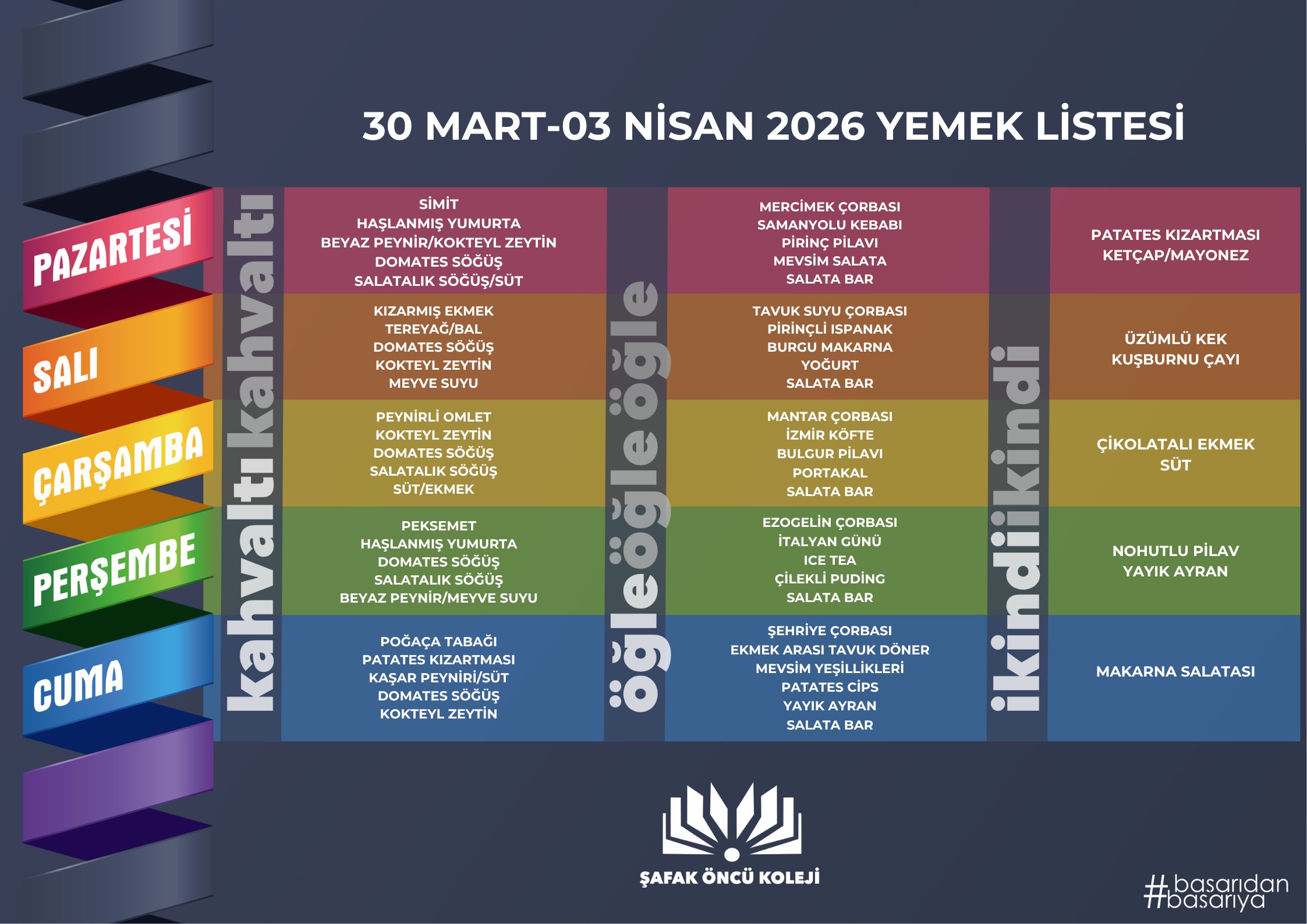 30 Mart-3 Nisan Yemek Listesi