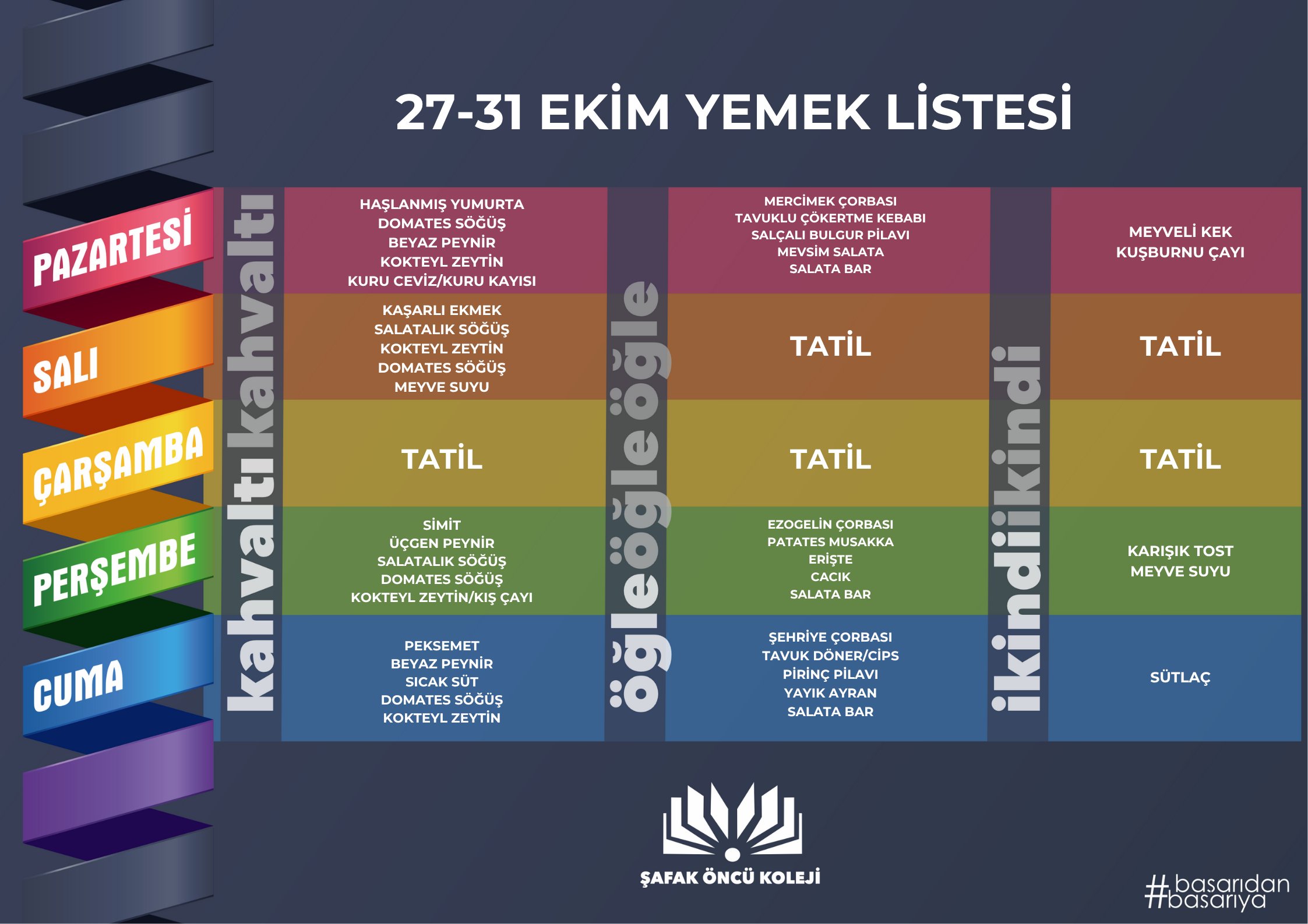 27-31 Ekim Yemek Listesi