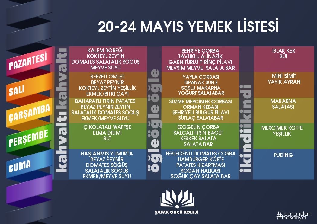 20-24 MAYIS YEMEK LİSTESİ