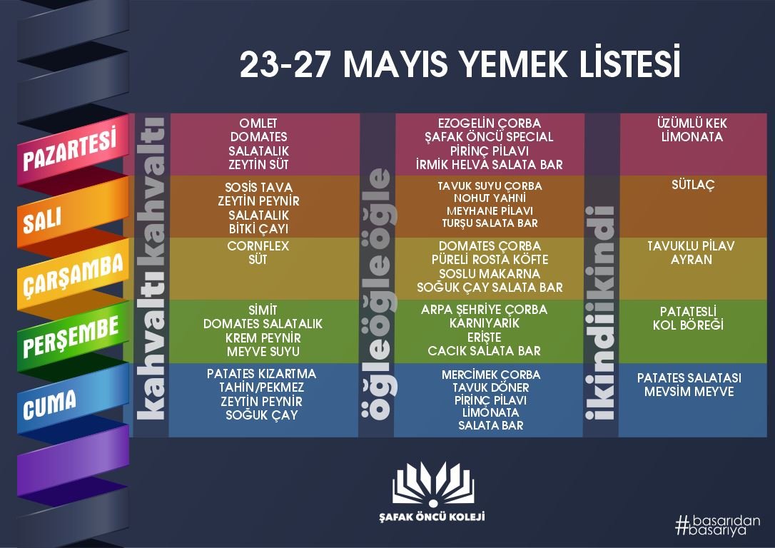 23-27 Mayıs Yemek Menü