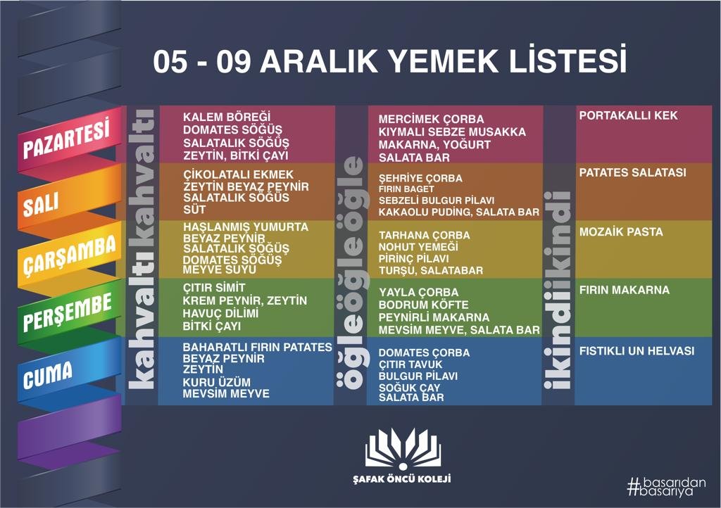 05-09 Aralık Yemek Listesi