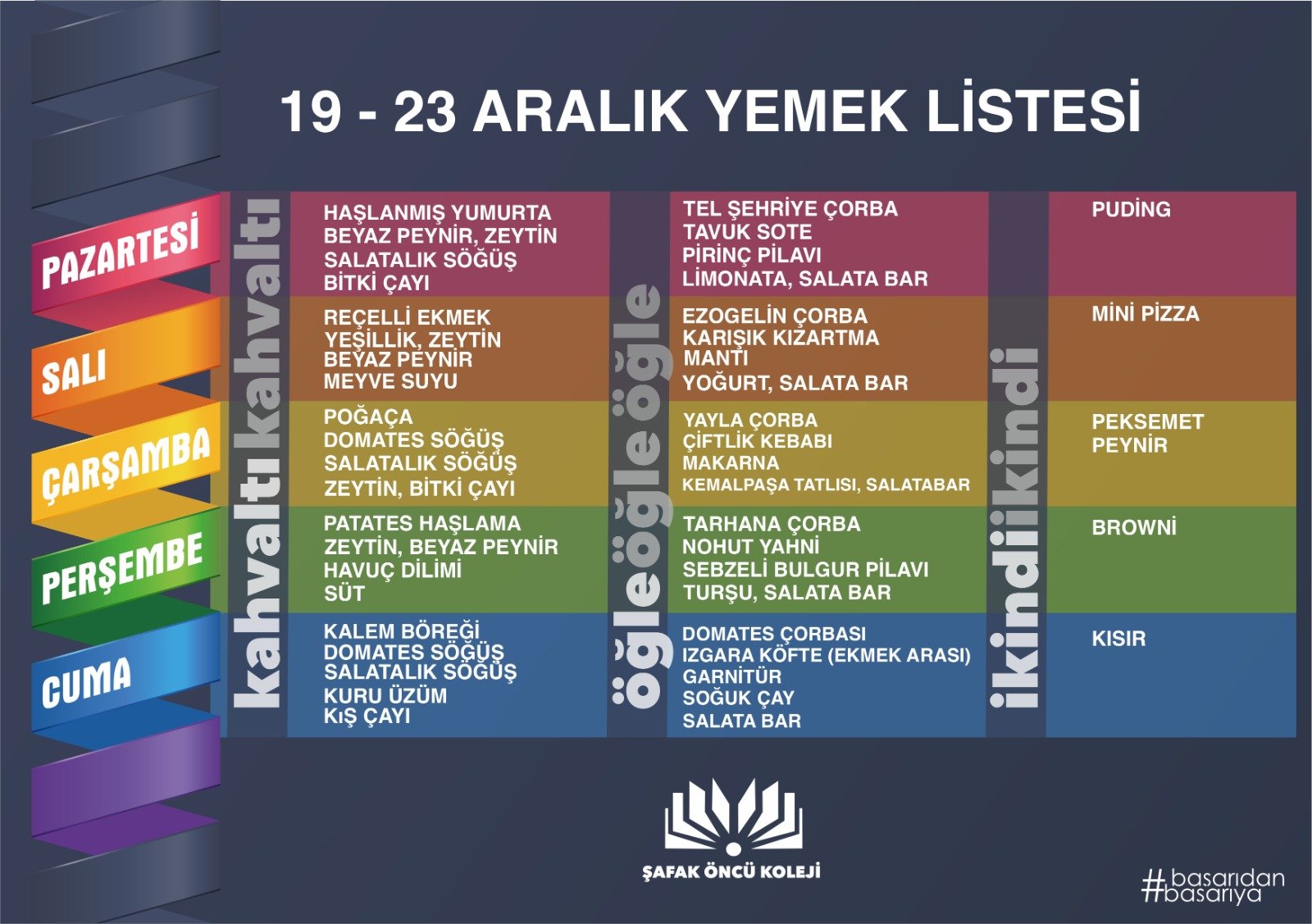 19-23 Aralık Yemek Listesi