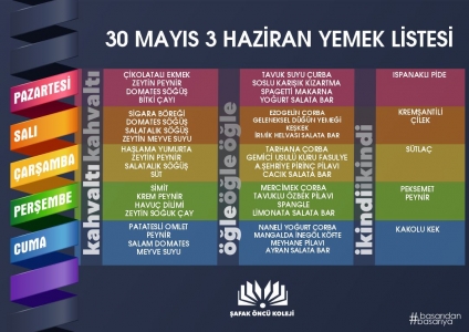 30MAYIS-3HAZİRAN YEMEK LİSTESİ
