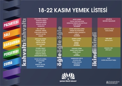 18-22 Kasım Yemek Listesi