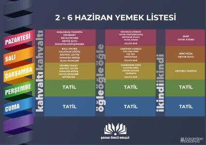2-6 Haziran Yemek Listesi