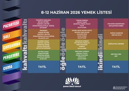 8-12 Haziran Yemek Listesi