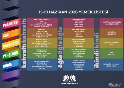 15-19 Haziran Yemek Listesi