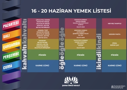 16-20 Haziran Yemek Listesi