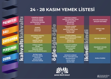 24-28 Kasım Yemek Listesi