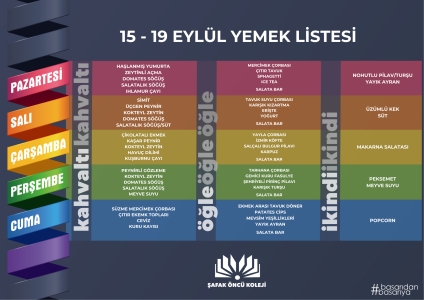 15-19 Eylül Yemek Listesi