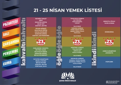 21-25 Nisan Yemek Listesi