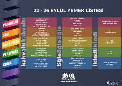 22-26 Eylül Yemek Listesi