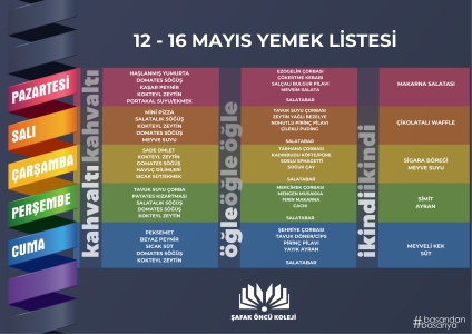 12-16 Mayıs Yemek Listesi