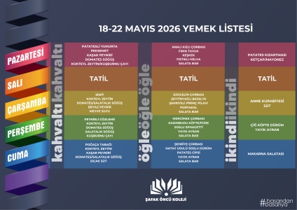 18-22 Mayıs Yemek Listesi
