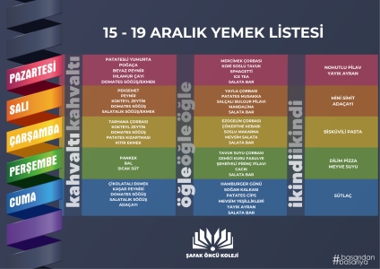 15-18 Aralık Yemek Listesi