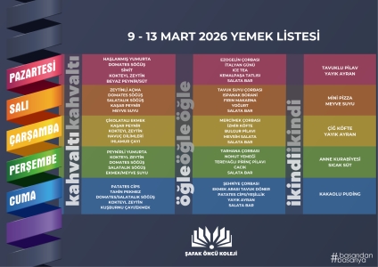 9-13 Mart Yemek Listesi