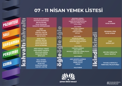 07-11 Nisan Yemek Listesi