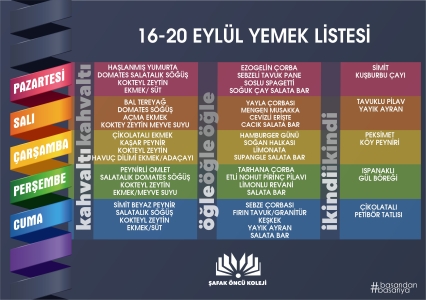 16-20 Eylül Yemek Listesi