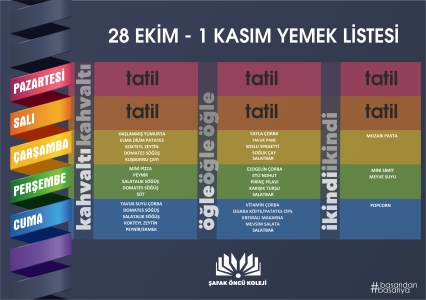 28 Ekim - 1 Kasım Yemek Listesi