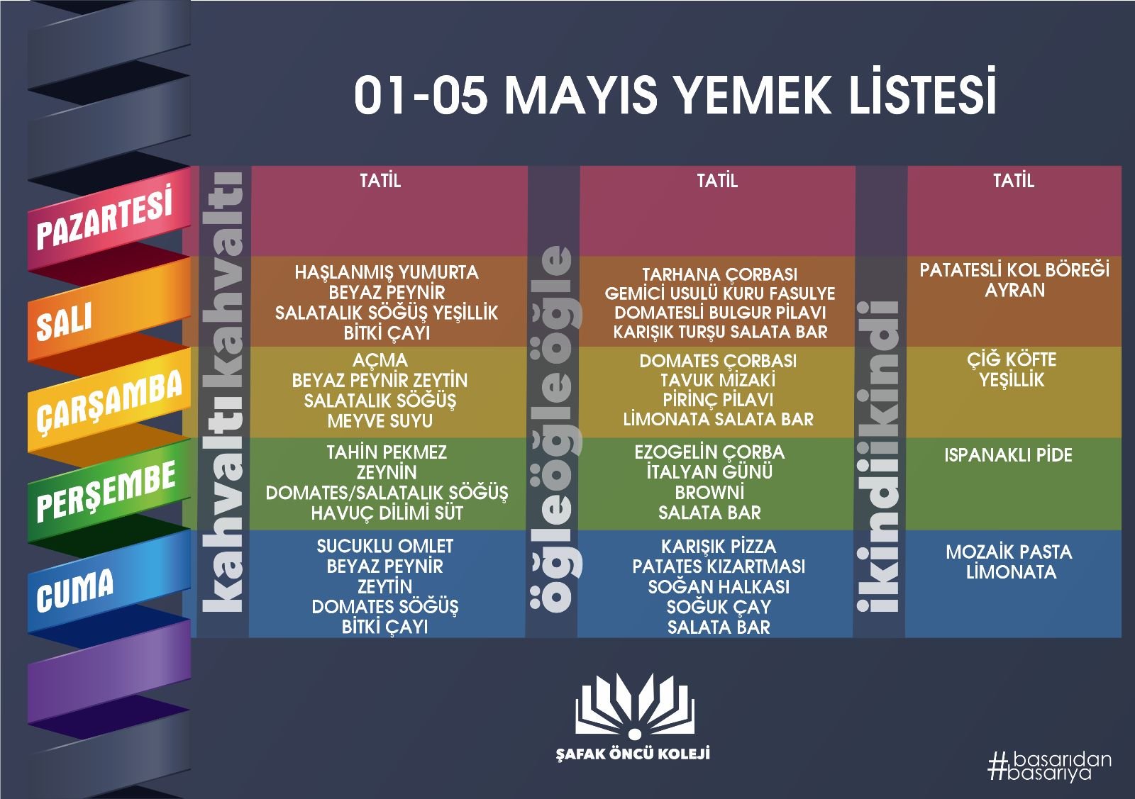 01-05 Mayıs Yemek Listesi