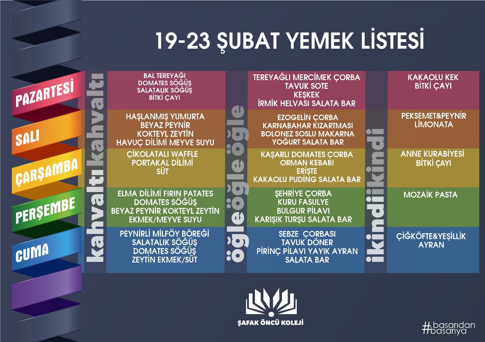 19-23 Şubat Yemek Listesi