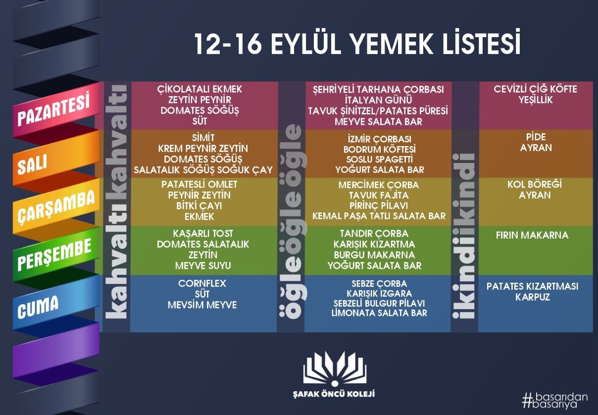 12-16 Eylül Yemek Listesi