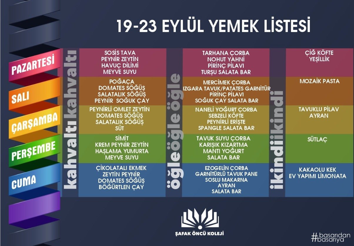 19-23 Eylül Yemek Listesi