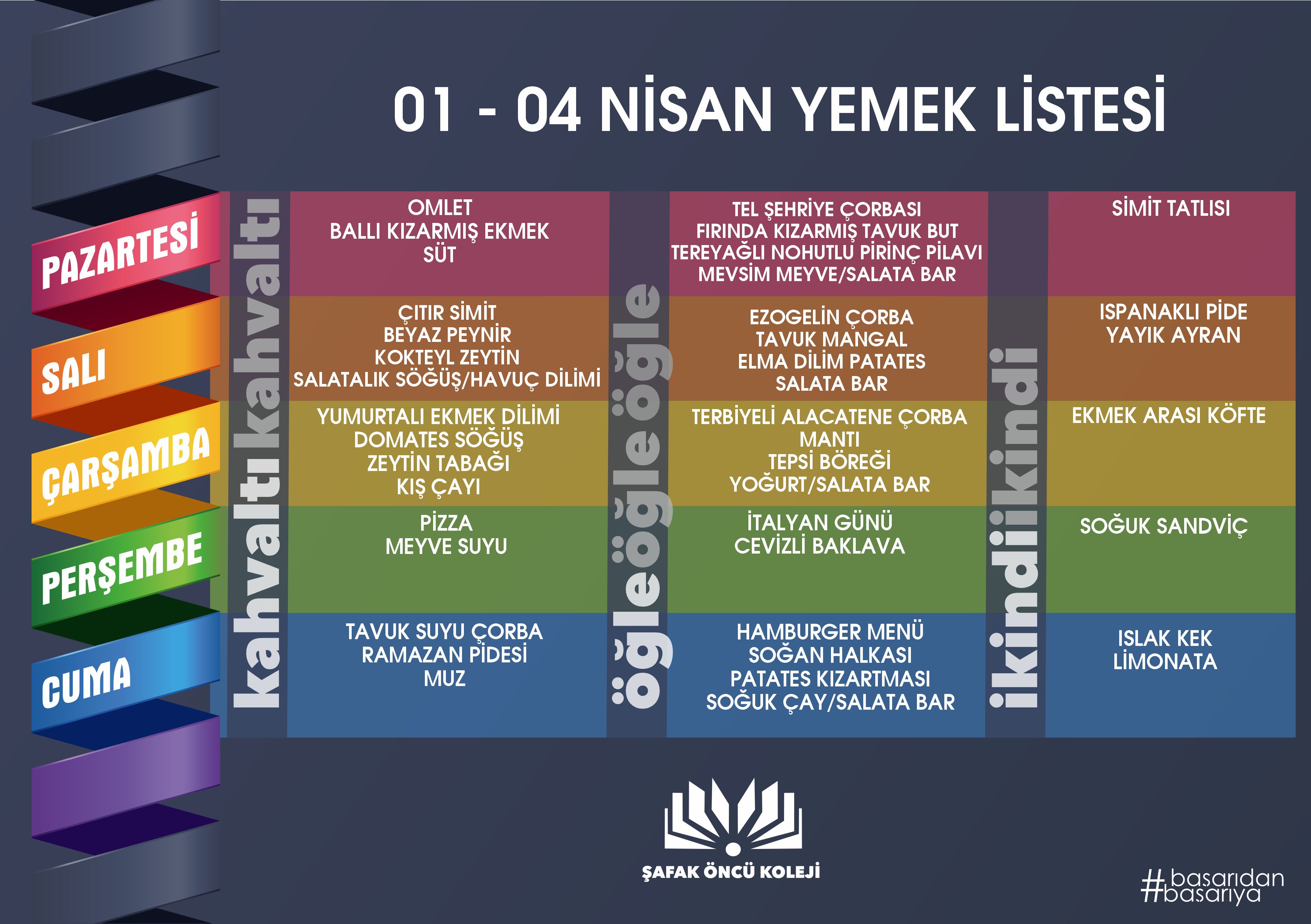 1-4 Nisan Yemek Listesi