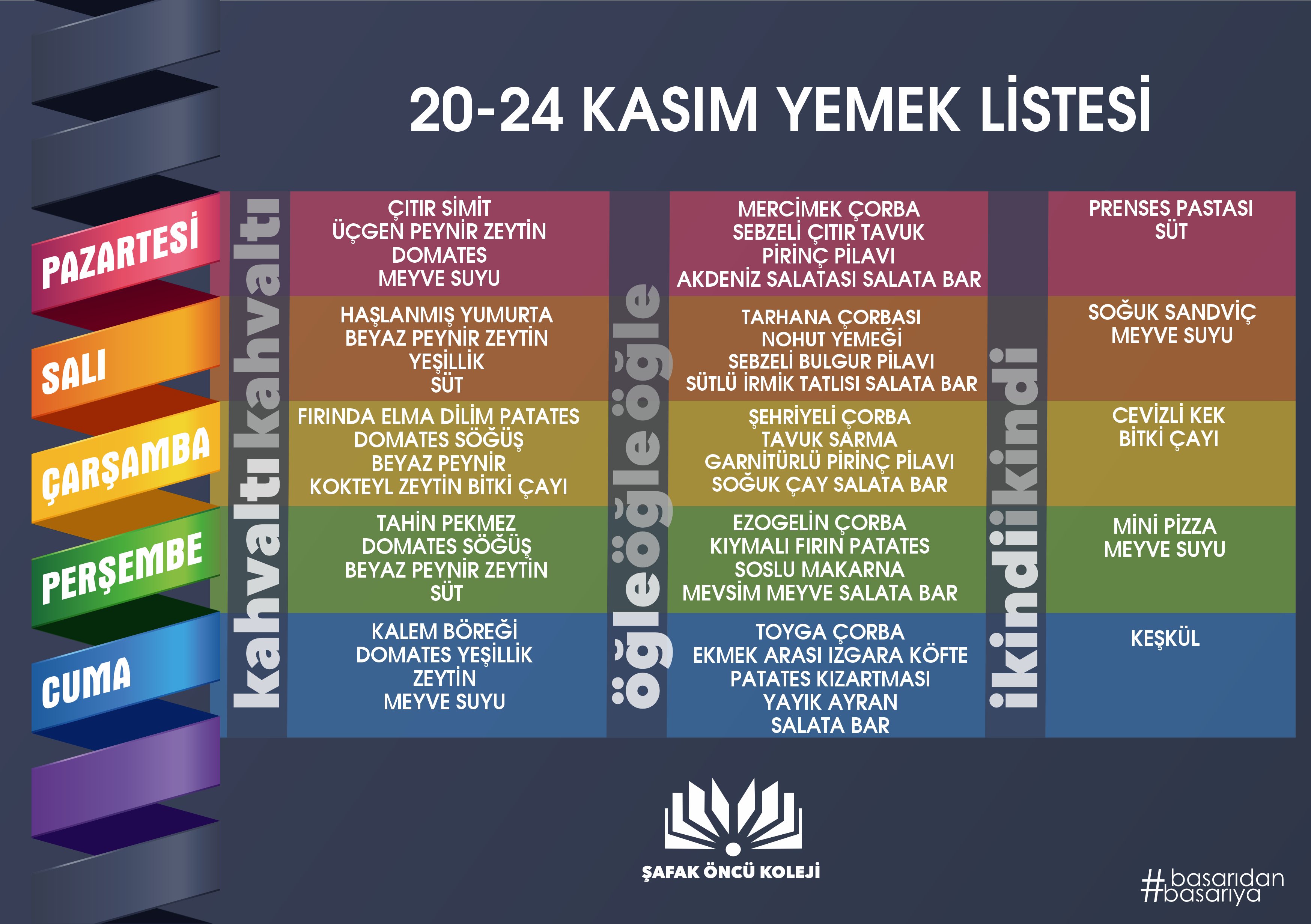 20-24 KASIM YEMEK LİSTESİ