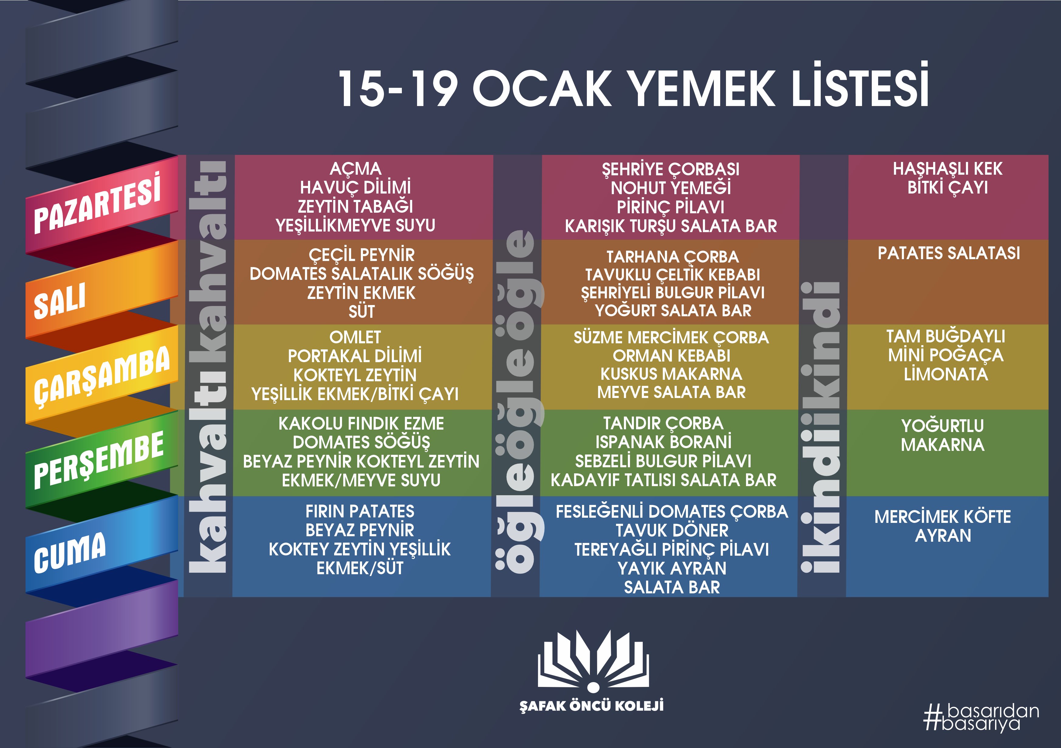 15-19 Ocak Yemek Listesi