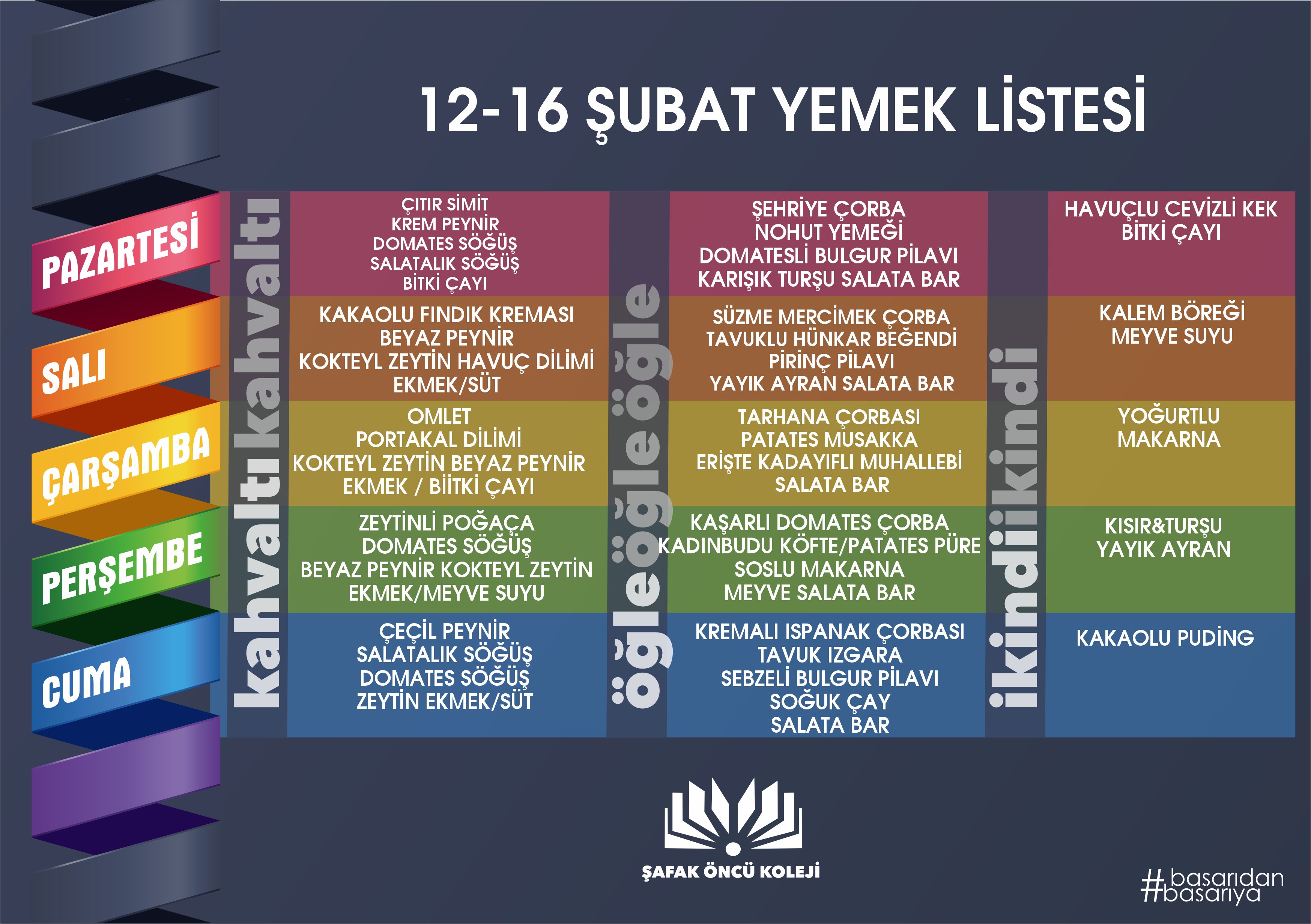 12-16 Şubat Yemek Listesi