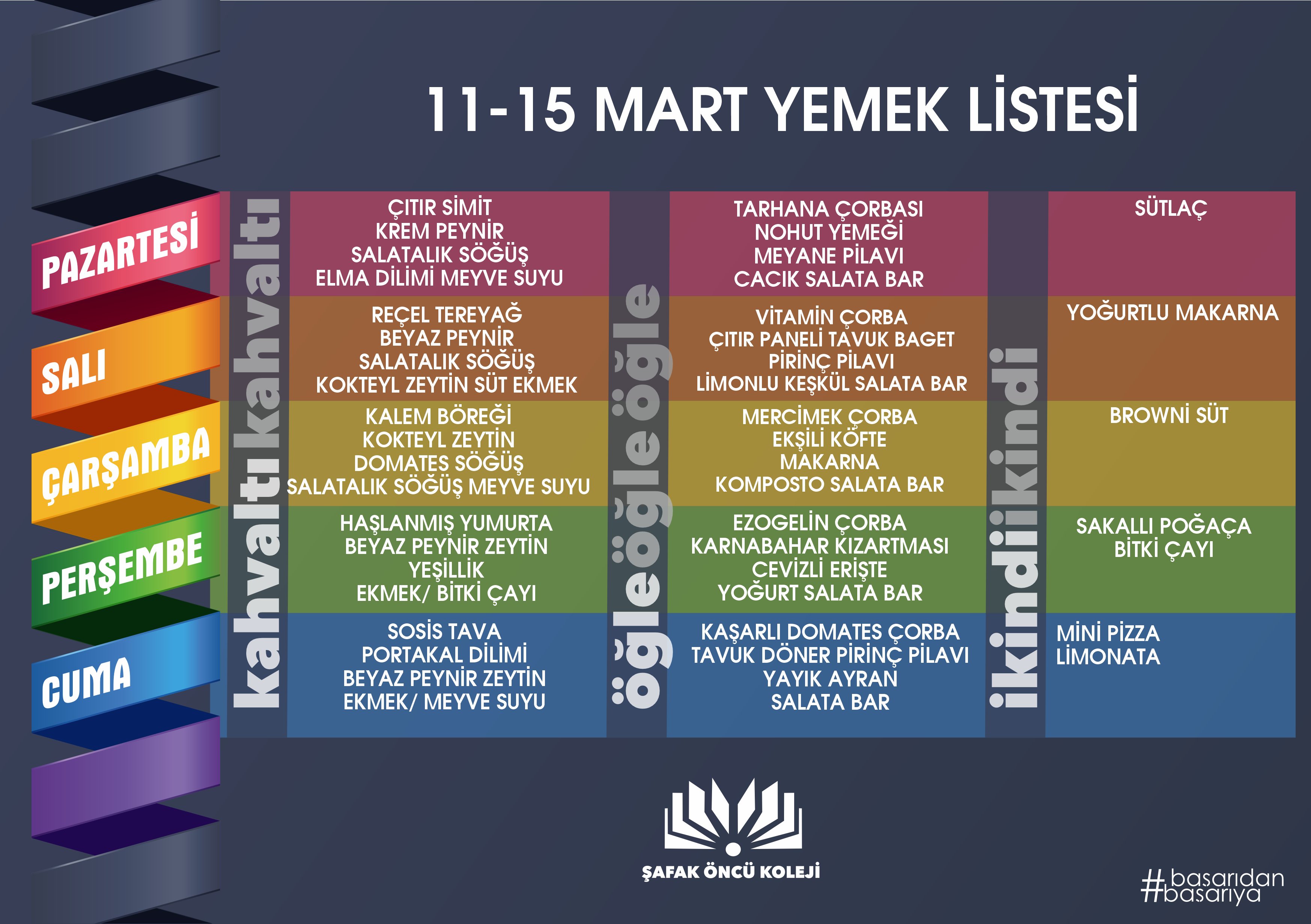 11-15 MART YEMEK LİSTESİ