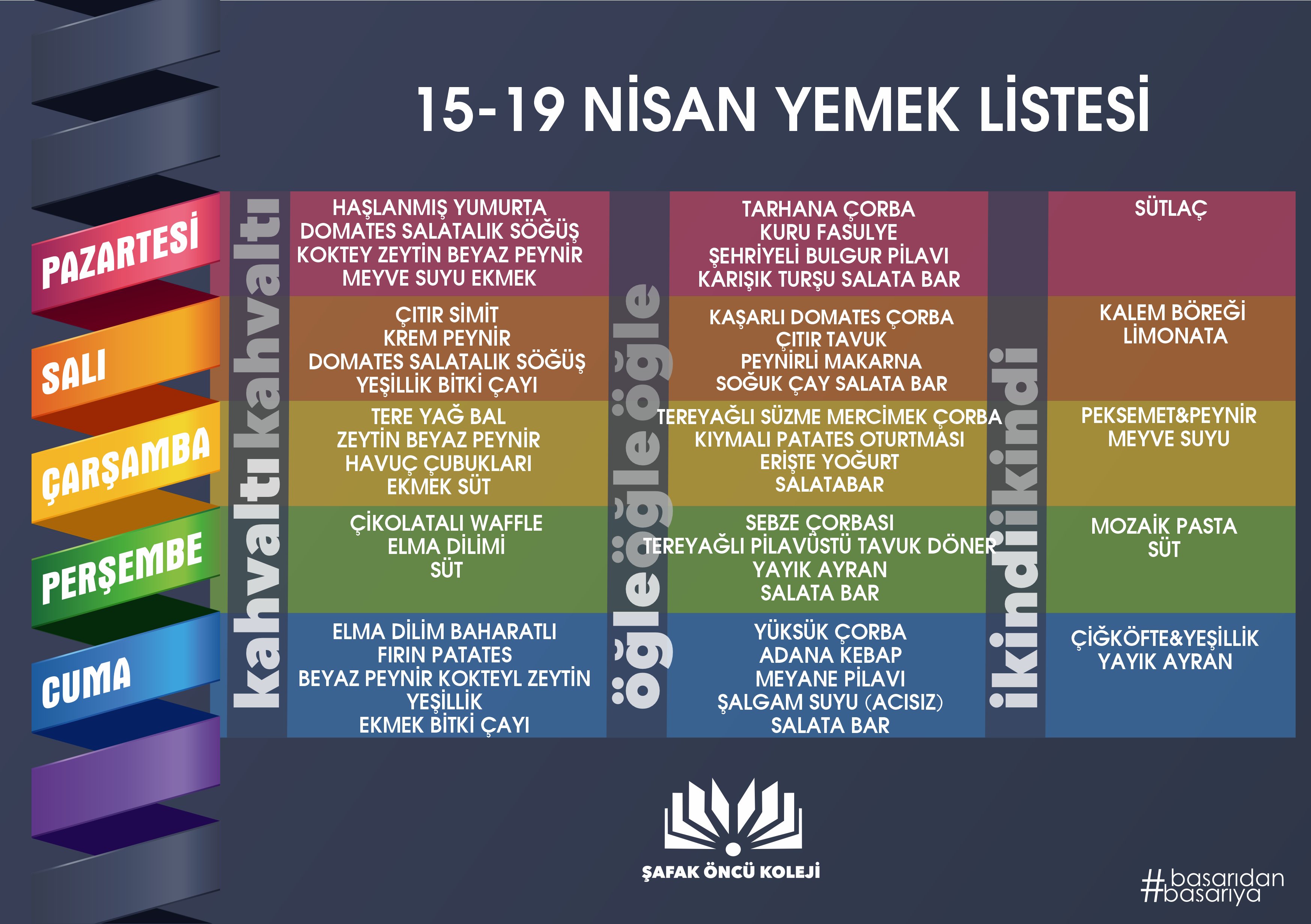 15-19 Nisan Yemek Listesi