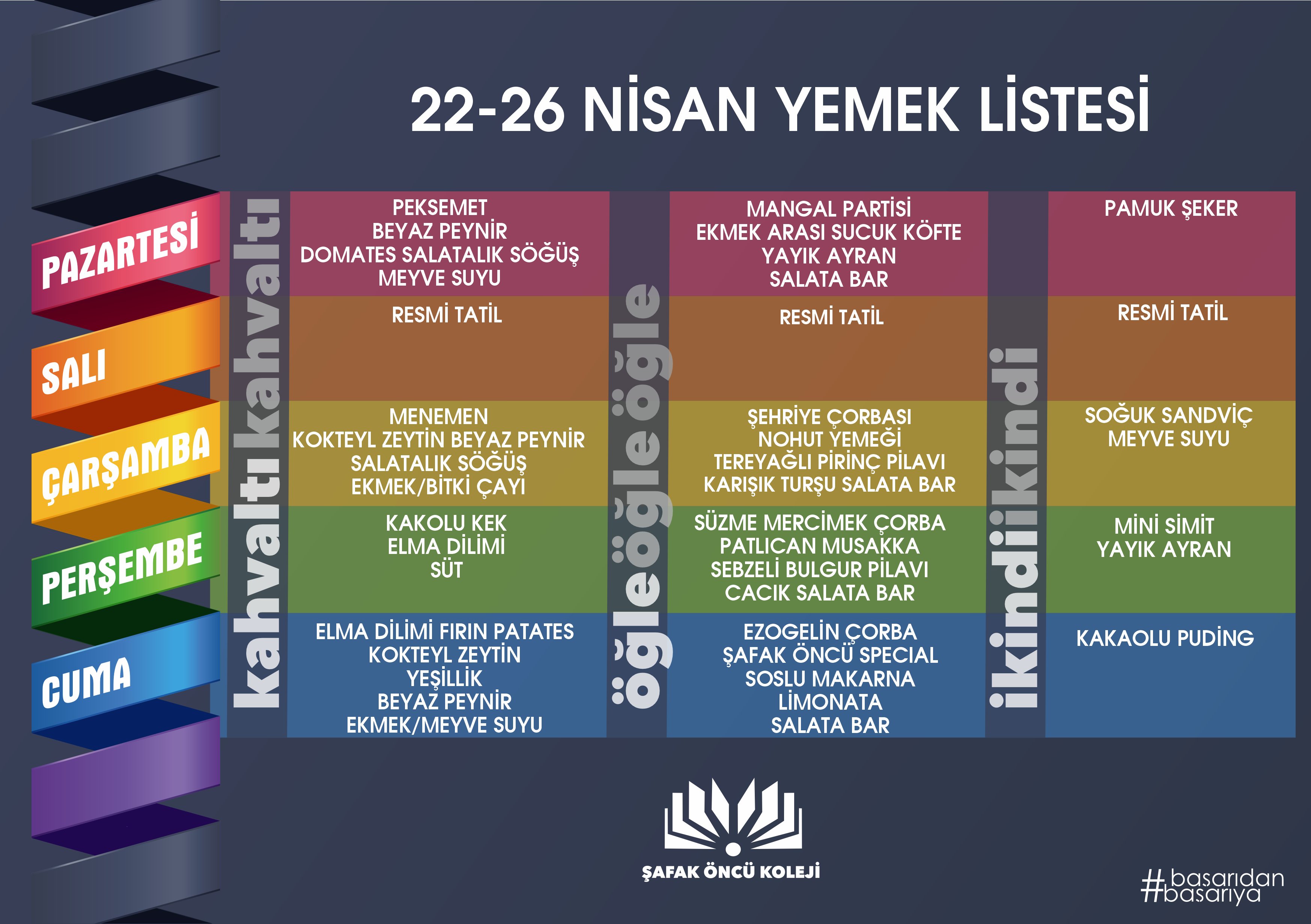 22-26 NİSAN YEMEK LİSTESİ