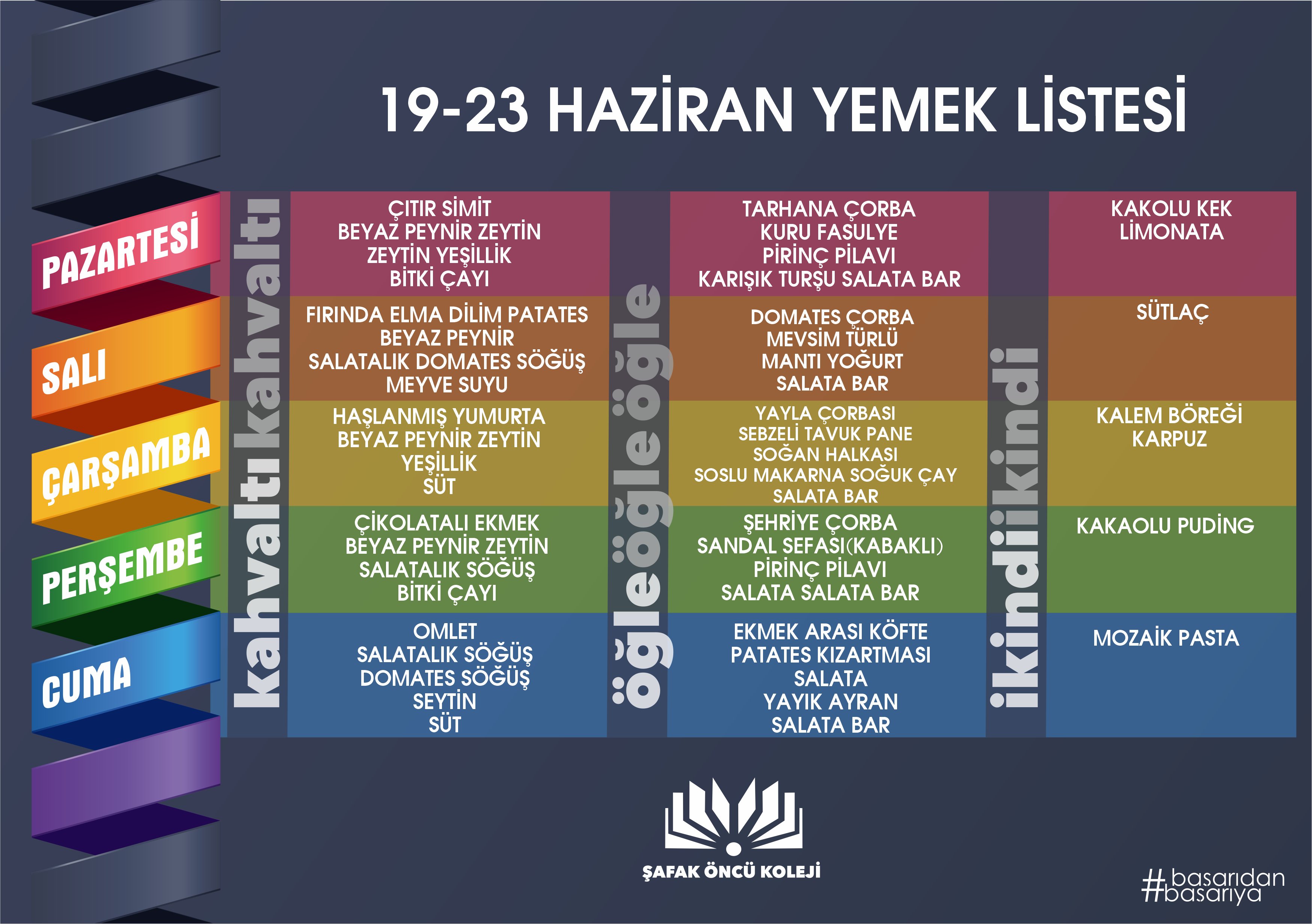 19-23 Haziran Yemek Listesi