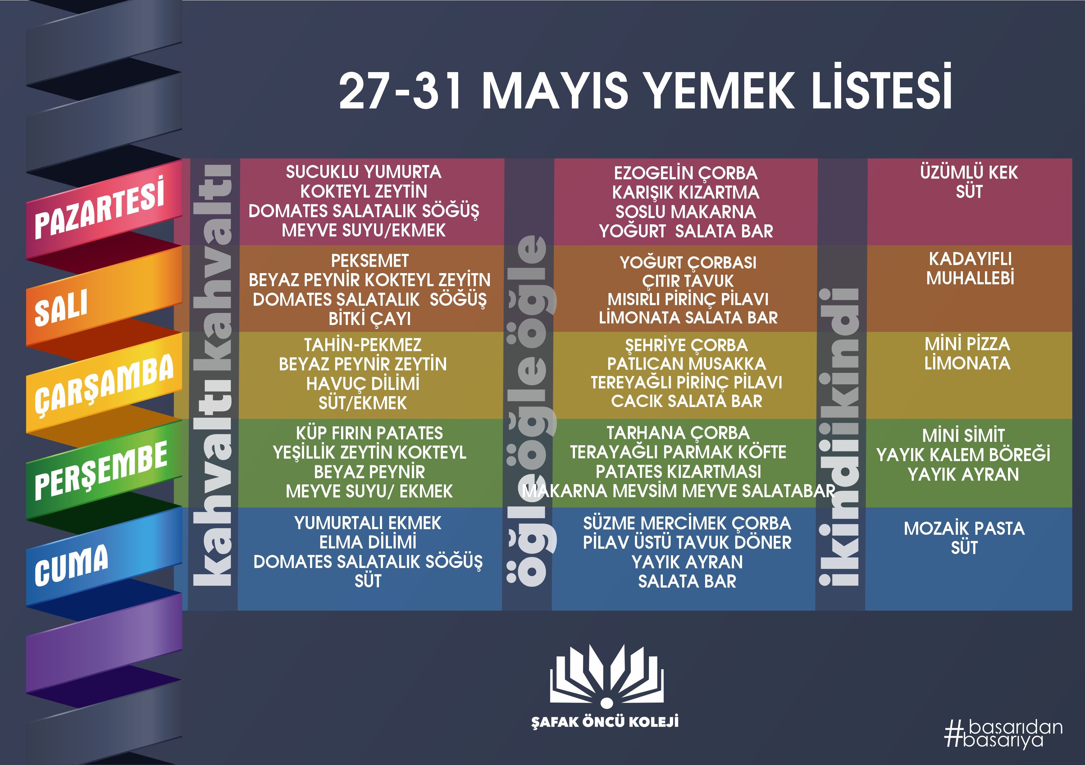 27-31 MAYIS YEMEK LİSTESİ