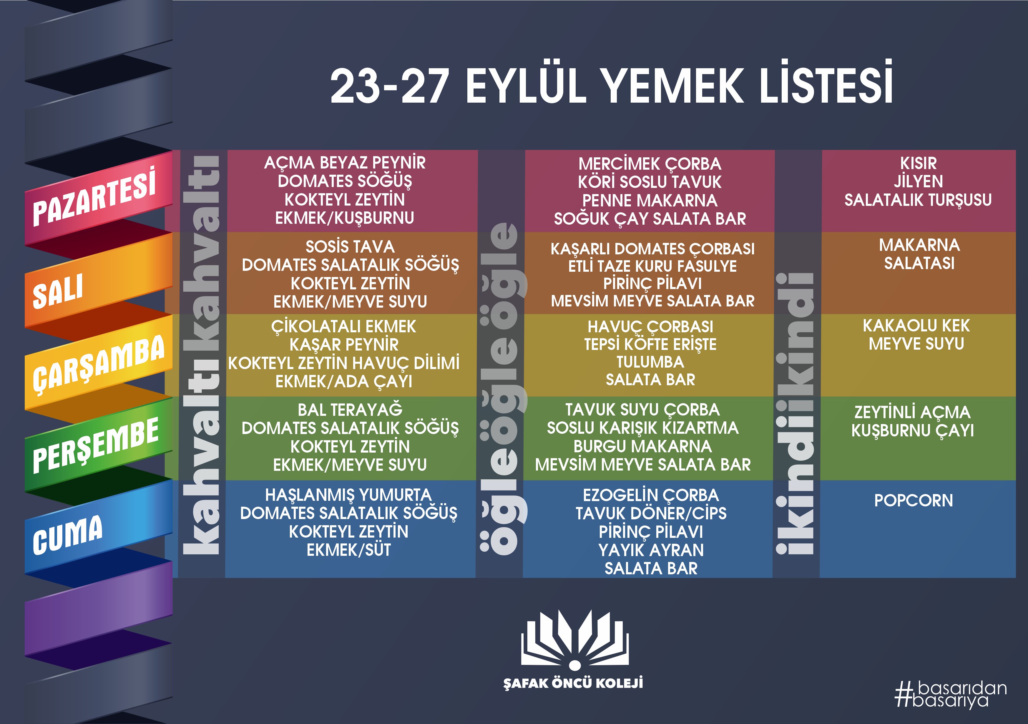 23-27 Eylül Yemek Listesi