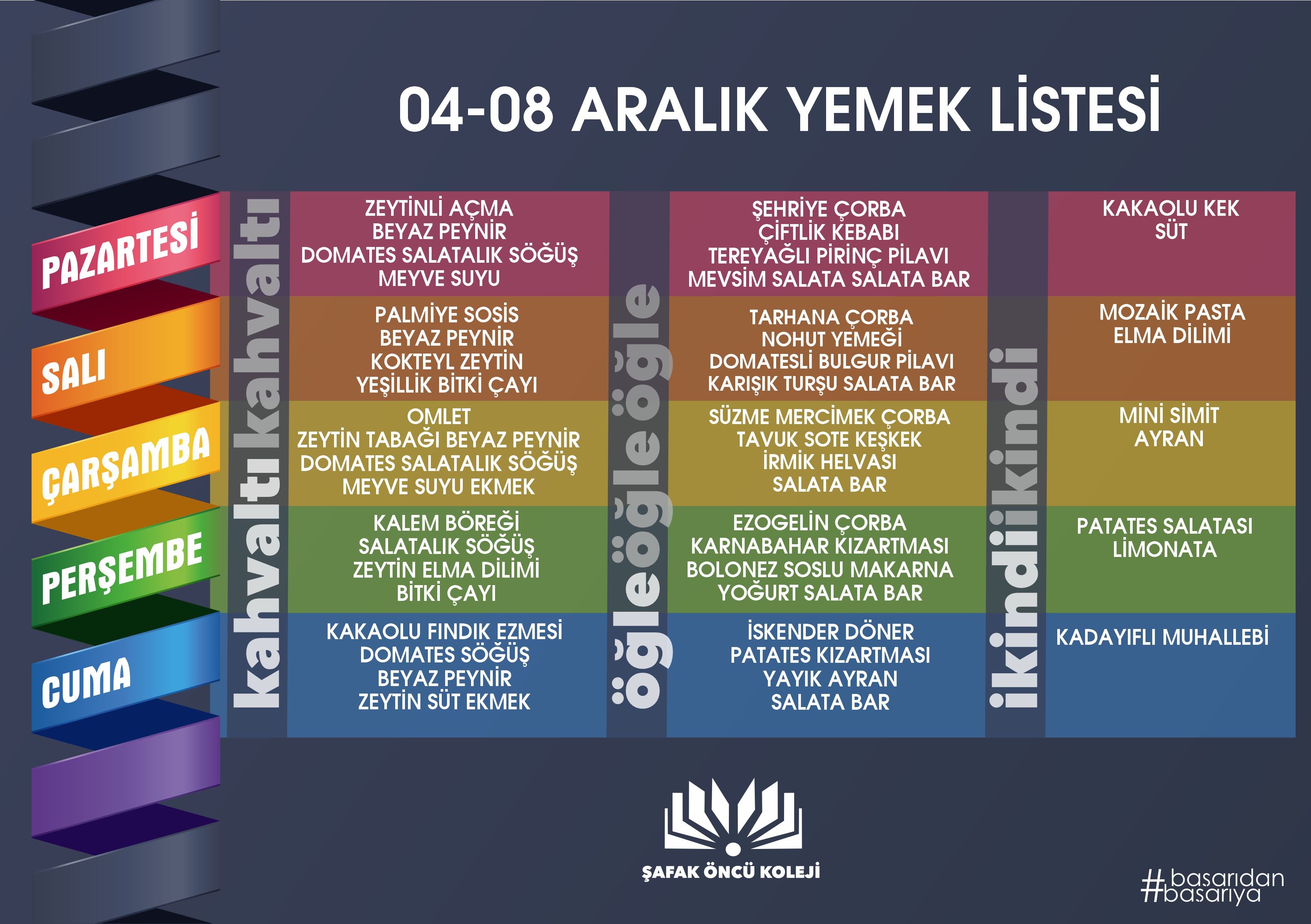 04-08 Aralık Yemek Listesi